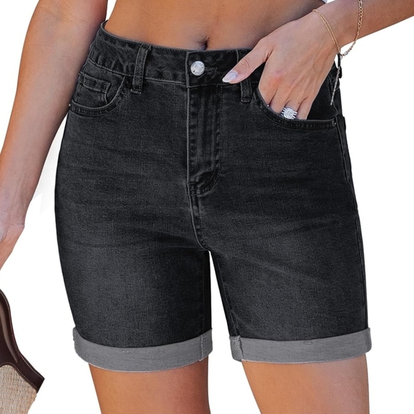 NWT Black Stretch Denim Jorts | Size L (Fits 12–14) | Just Released - Picture 2 of 4